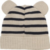 Beanie In Merino Wool Small Ears, Stripe Dark Navy - Winter Hats - 3