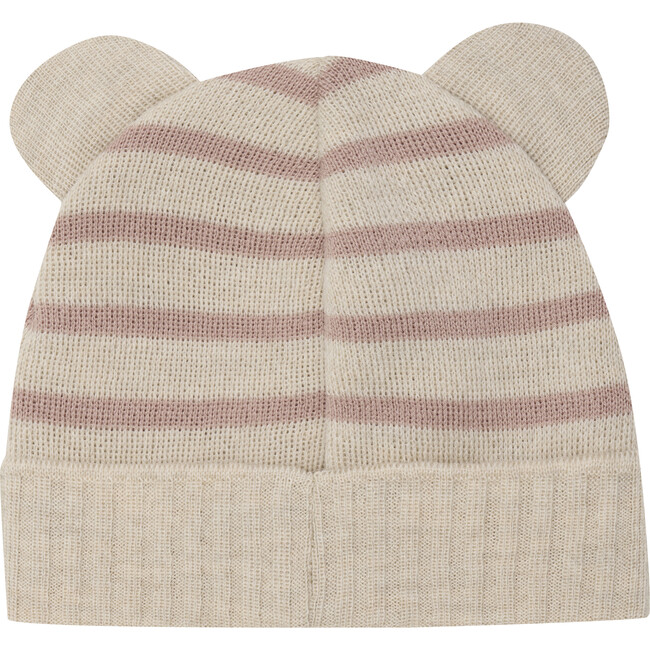 Beanie In Merino Wool Small Ears, Stripe Mahogany Rose - Winter Hats - 3