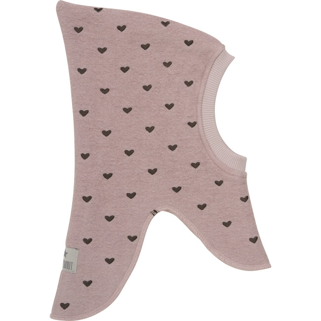 Double Layer Wool Balaclava Embroidered Hearts, Fawn