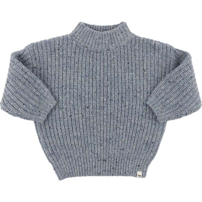 Speckle Knit Grandpa Knitted Pullover, Ocean - Sweaters - 1