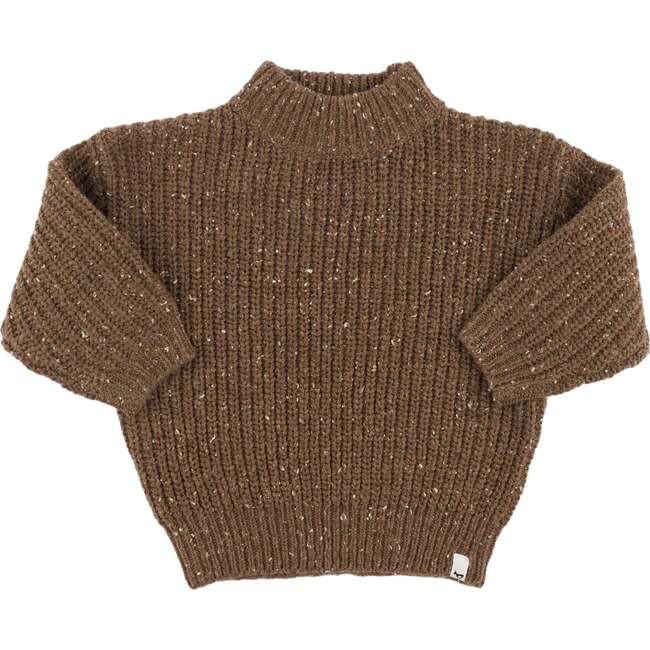 Speckle Knit Grandpa Knitted Pullover, Chocolate