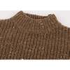 Speckle Knit Grandpa Knitted Pullover, Chocolate - Sweaters - 2