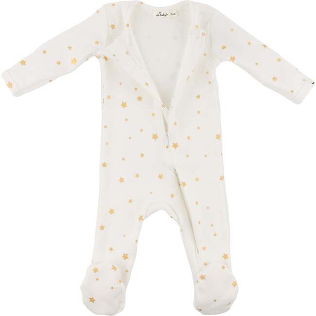 Mini Gold Star Foil Zipper Footie, Cream - Footie Pajamas - 2