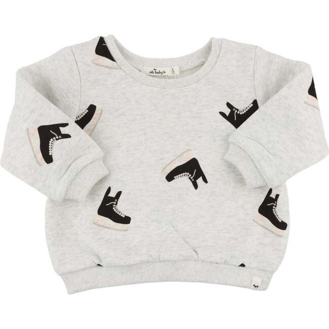 Hockey Skate Print Brooklyn Boxy, Heather Gray - Sweatshirts - 1