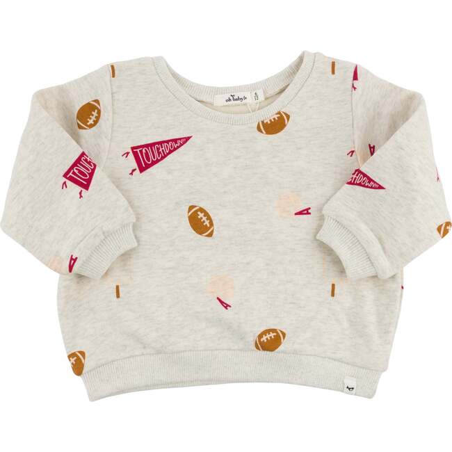 Football Print Brooklyn Boxy, Oatmeal Heather - Sweatshirts - 1