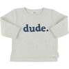 Denim "dude" Applique Raw Edge Baby Rib Tee, Heather Gray - T-Shirts - 1 - thumbnail