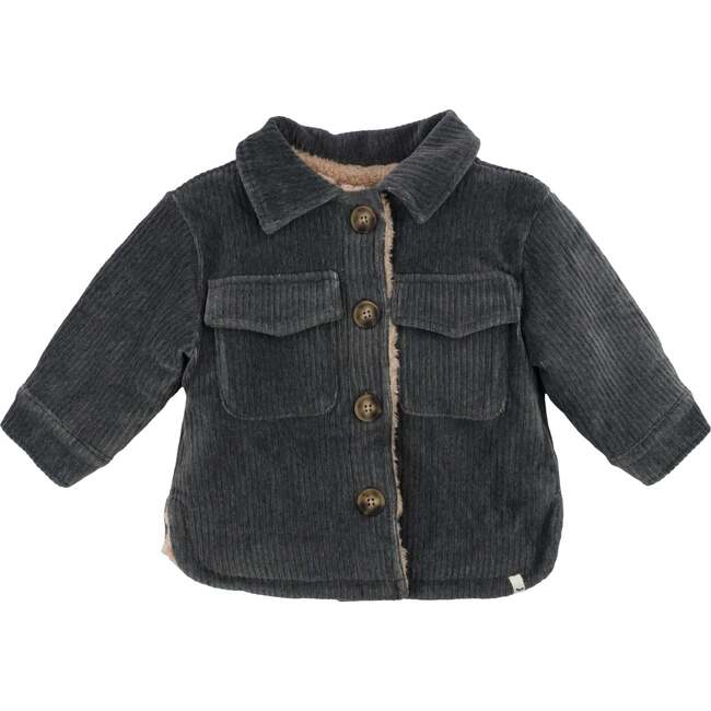 Corduroy with Snowdrift Shacket, Charcoal - Jackets - 1