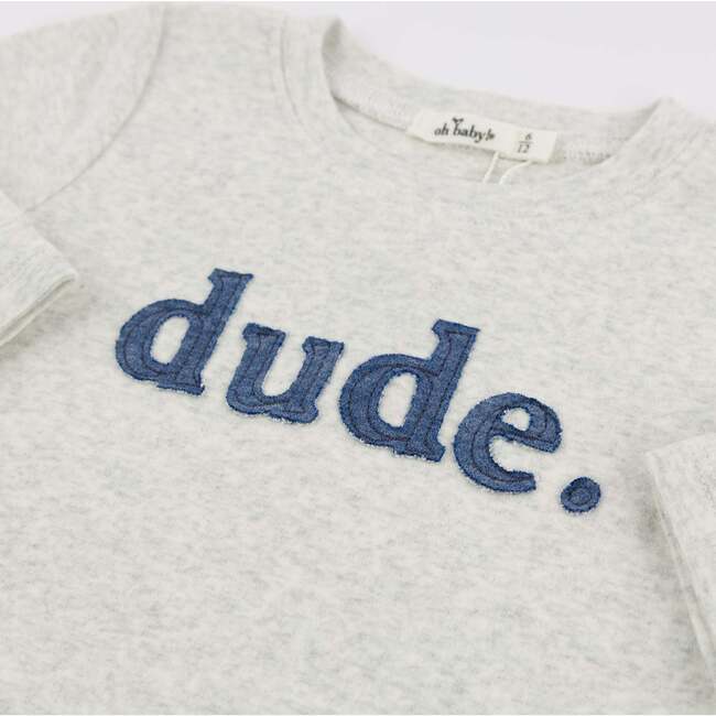 Denim "dude" Applique Raw Edge Baby Rib Tee, Heather Gray - T-Shirts - 2