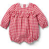 Baby Gingham Bow Chest Long Sleeve Ruffle Cuff Romper, Red - Rompers - 1 - thumbnail