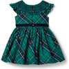 The Tartan Smocked Wound Neck Short Ruffle Sleeve Skater Dress, Green & Blue - Dresses - 3