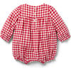 Baby Gingham Bow Chest Long Sleeve Ruffle Cuff Romper, Red - Rompers - 2