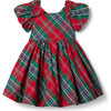 The Tartan Short Flutter Sleeve Bow Shoulder Skater Dress, Red & Green - Dresses - 1 - thumbnail