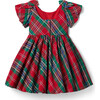 The Tartan Short Flutter Sleeve Bow Shoulder Skater Dress, Red & Green - Dresses - 3