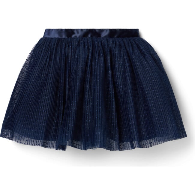 The Pleated Dot Satin Ribbon Pull-On Tulle Skirt, Dark Blue