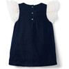 The Velvet Plush Contrast Organza Flutter Sleeve Bow Front A-Line Dress, Dark Blue - Dresses - 3