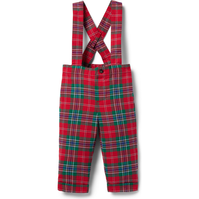 Baby Tartan Regular Fit Suspender Pant, Red & Green