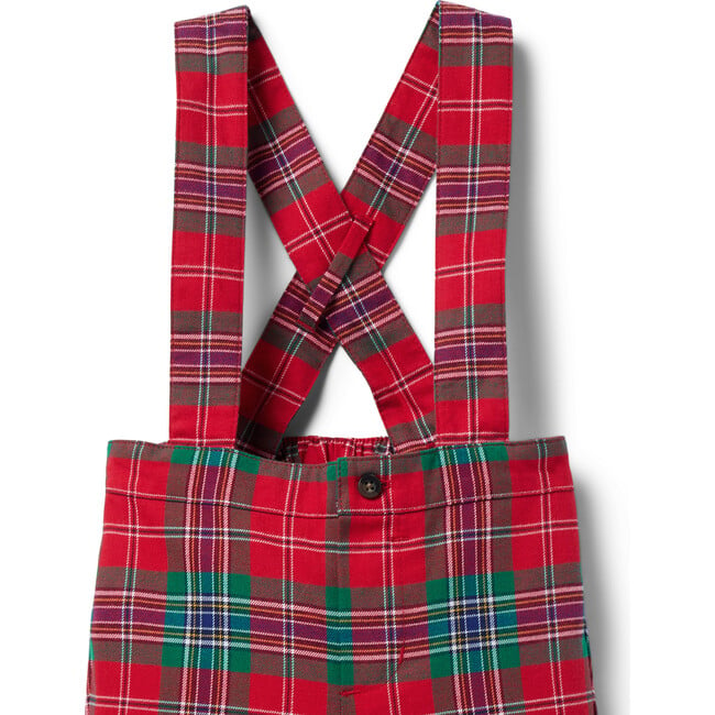 Baby Tartan Regular Fit Suspender Pant, Red & Green - Overalls - 2