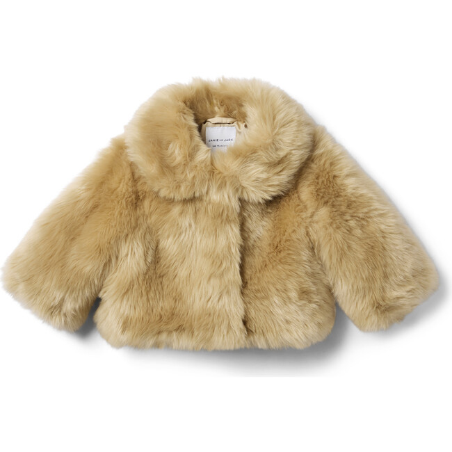 The Festive Faux Fur Round Collar Cropped Jacket, Natural