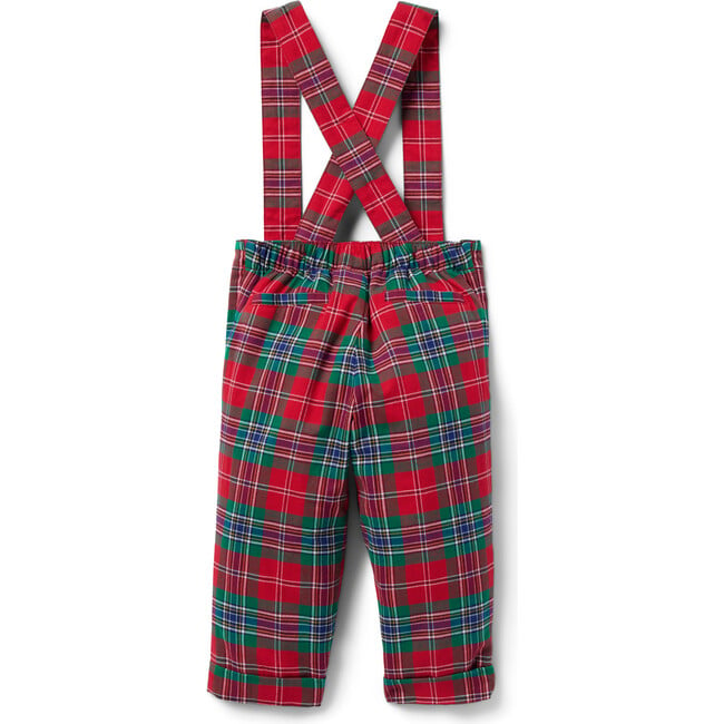 Baby Tartan Regular Fit Suspender Pant, Red & Green - Overalls - 3