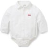 Baby Train Oxford Collared Long Sleeve Shirt Bodysuit, White - Onesies - 1 - thumbnail