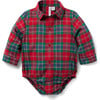 The Baby Tartan Collared Long Sleeve Shirt Bodysuit, Red & Green - Onesies - 1 - thumbnail