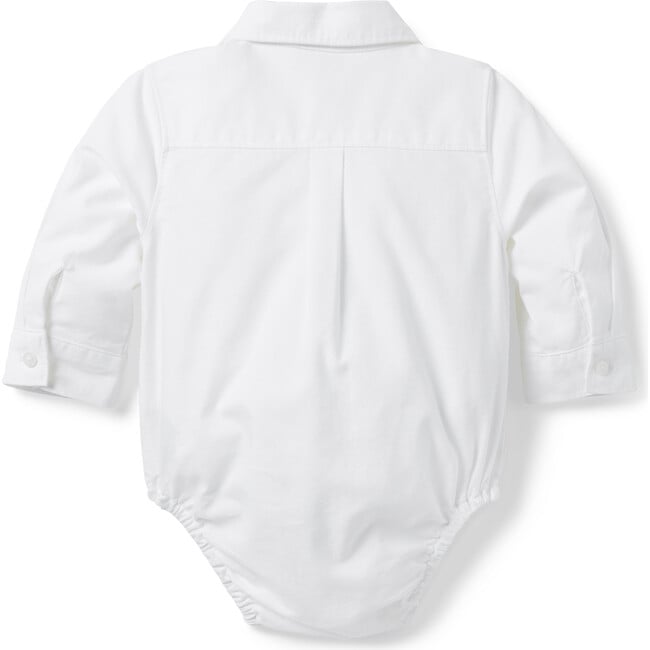 Baby Train Oxford Collared Long Sleeve Shirt Bodysuit, White - Onesies - 2