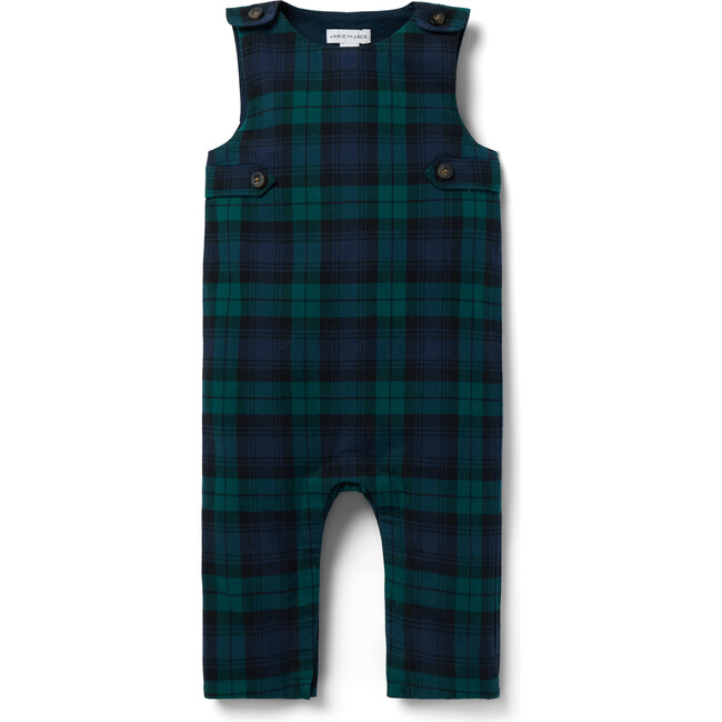 The Baby Tartan Round Neck Sleeveless Long Overall, Green - Overalls - 1