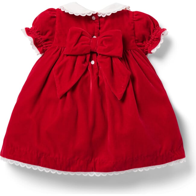 The Baby Velvet Contrast Peter Pan Lace Collar Short Puff Sleeve Dress, Red & White - Dresses - 2