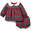 The Baby Tartan Contrast Peter Pan Collar Dress & Matching Bloomer Set, Red & Green - Dresses - 1 - thumbnail