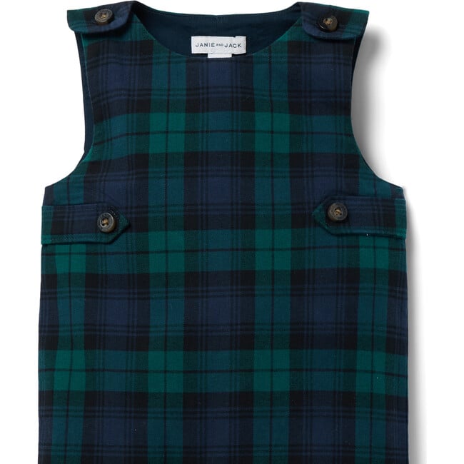 The Baby Tartan Round Neck Sleeveless Long Overall, Green - Overalls - 2