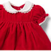 The Baby Velvet Contrast Peter Pan Lace Collar Short Puff Sleeve Dress, Red & White - Dresses - 3