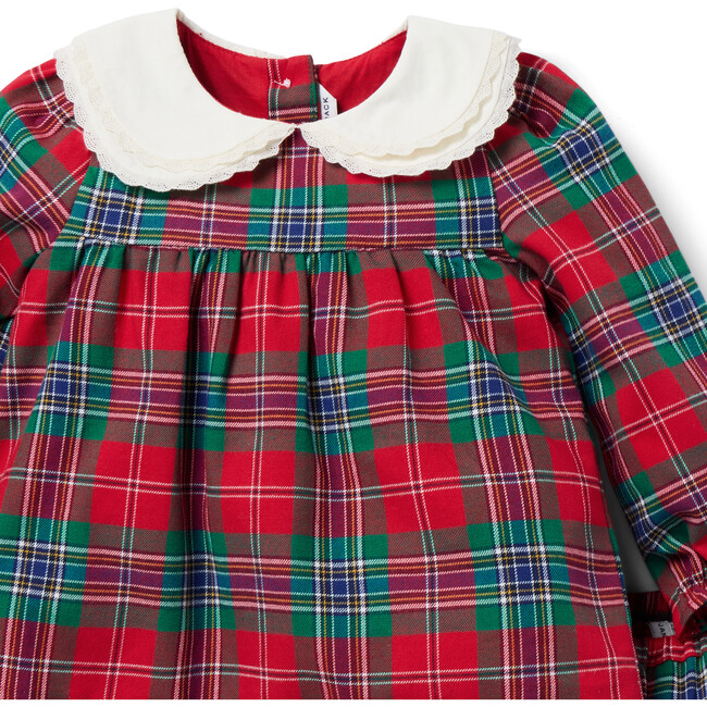 The Baby Tartan Contrast Peter Pan Collar Dress & Matching Bloomer Set, Red & Green - Dresses - 2