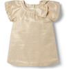 The Center Stage Short Flutter Sleeve Bow Shoulder A-Line Dress, Metallic Natural - Dresses - 1 - thumbnail