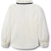 Pleated Trim Ruffle Collar Ribbon Neck Long Cuffed Sleeve Buttoned Top, Ivory - Blouses - 2