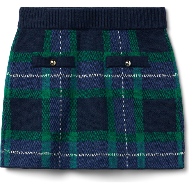 All-Over Tartan Faux Pocket Sweater Skirt, Green