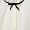 Pleated Trim Ruffle Collar Ribbon Neck Long Cuffed Sleeve Buttoned Top, Ivory - Blouses - 3