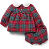 The Baby Tartan Contrast Peter Pan Collar Dress & Matching Bloomer Set, Red & Green - Dresses - 3