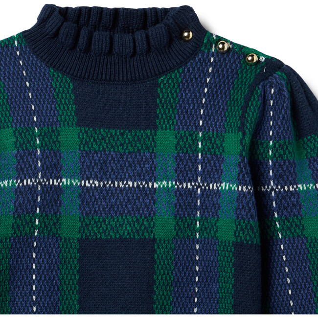 The Tartan Ruffle Collar Button Shoulder Long Sleeve Sweater, Multicolors - Sweaters - 3