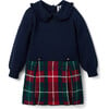 The Tartan Peter Pan Collar Long Cuffed Sleeve Sweater Dress, Dark Blue, Red & Green - Dresses - 1 - thumbnail