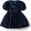 The Satin Bow Front Short Puff Sleeve Skater Dress, Dark Blue - Dresses - 1 - thumbnail