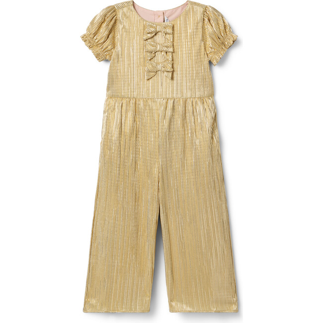 The Sparkle 3-Bow Front Short Puff Sleeve Wide Leg Jumpsuit, Natural