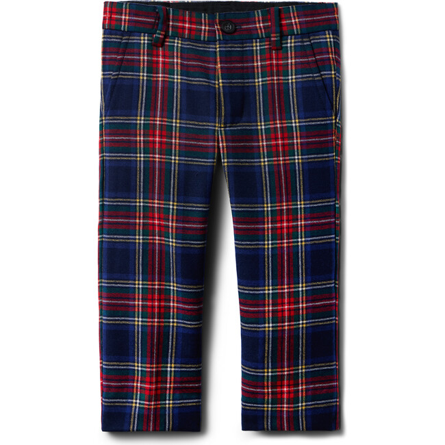 The Tartan Fully Lined Buttoned Waist Zip-Fly Pant, Red, Blue & Multicolors - Pants - 1