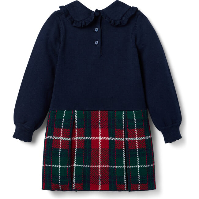 The Tartan Peter Pan Collar Long Cuffed Sleeve Sweater Dress, Dark Blue, Red & Green - Dresses - 3