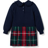 The Tartan Peter Pan Collar Long Cuffed Sleeve Sweater Dress, Dark Blue, Red & Green - Dresses - 3