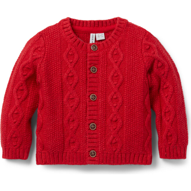 Baby Classic Cable Knit Long Sleeve Cardigan, Red