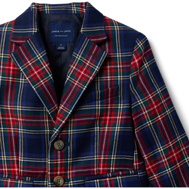 The Tartan Lapel Collar Blazer, Navy & Red - Blazers & Sport Coats - 3