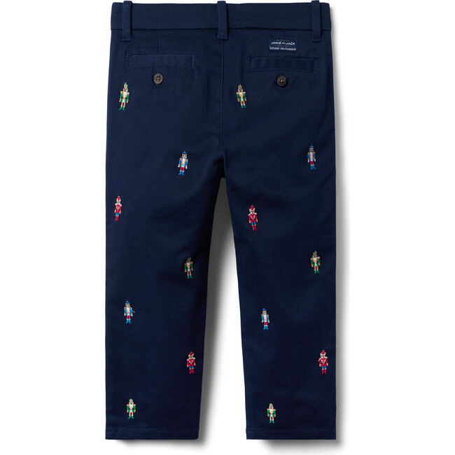 The Embroidered Nutcracker Dog Straight Leg Twill Pant, Navy & Multicolors - Pants - 3