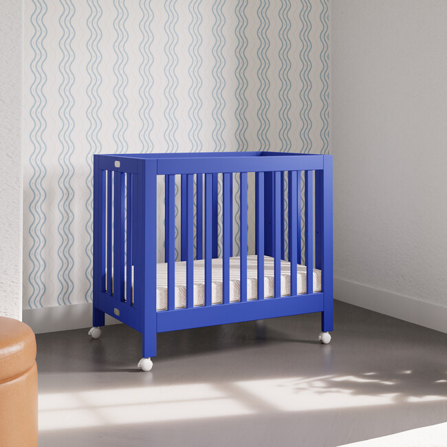 Origami Rolling Feet Mini Crib, Cobalt - Cribs - 3