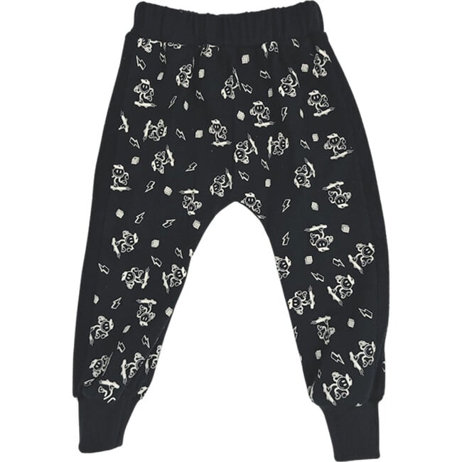 Happy Skate Black Harem Pants, All Over Print