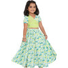 Girls Gul Block Print Ethnic Lehenga & Wrap Around Blouse 2-Piece Set, Green - Dresses - 6